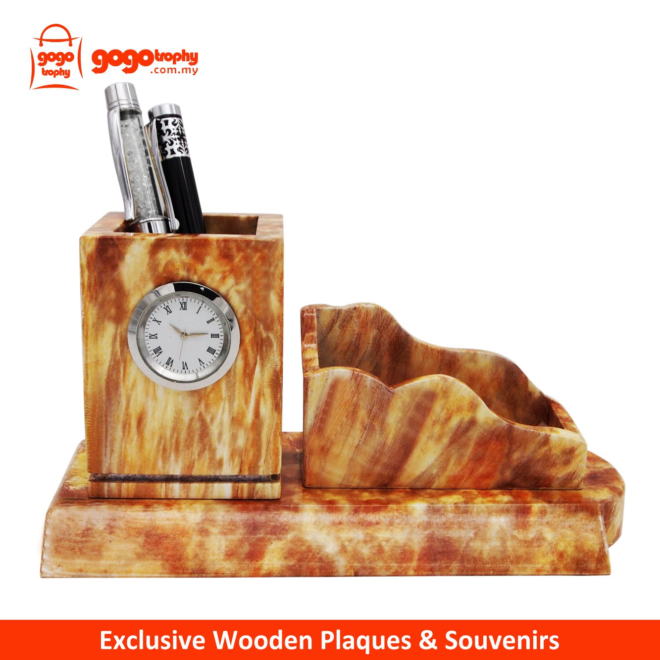 7212 Exclusive Wooden Penholder with Clock (without Pen)